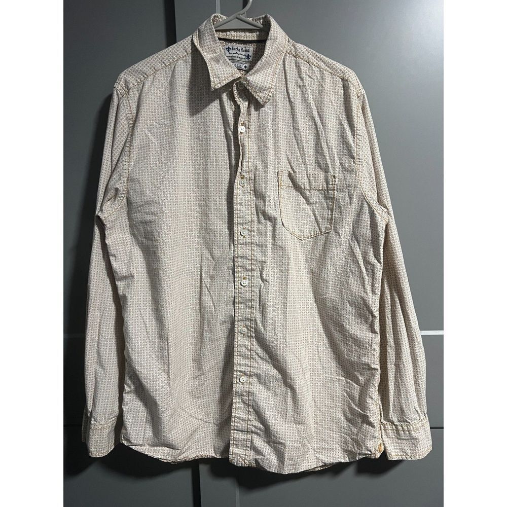 Lucky Brand Men's Fine Quality & Needle Long Sleeve Button Up White/Brown Size L
